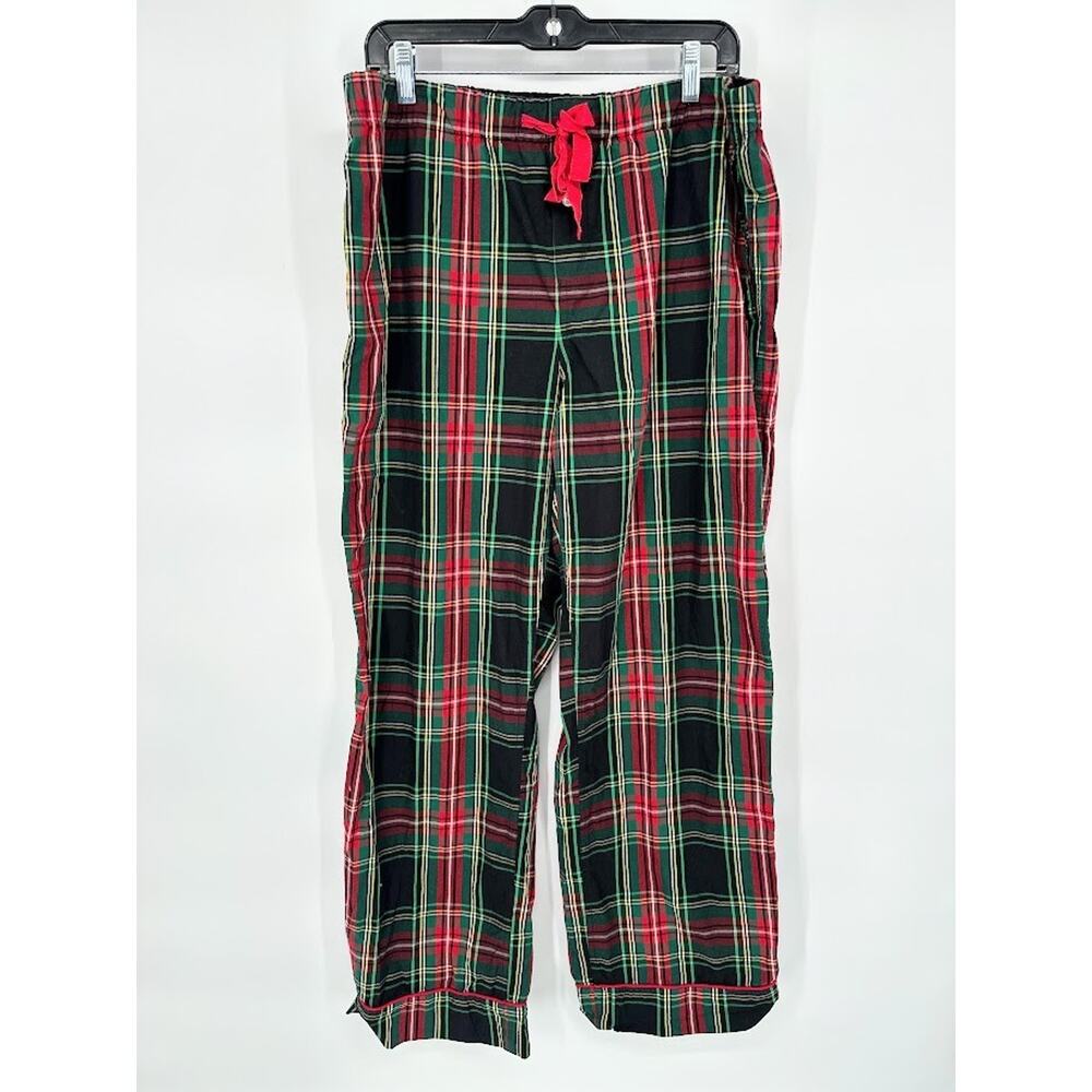 J. Crew Womens Lounge Pants PJ Pajama Large 100% Cotton Tartan Plaid Black Red